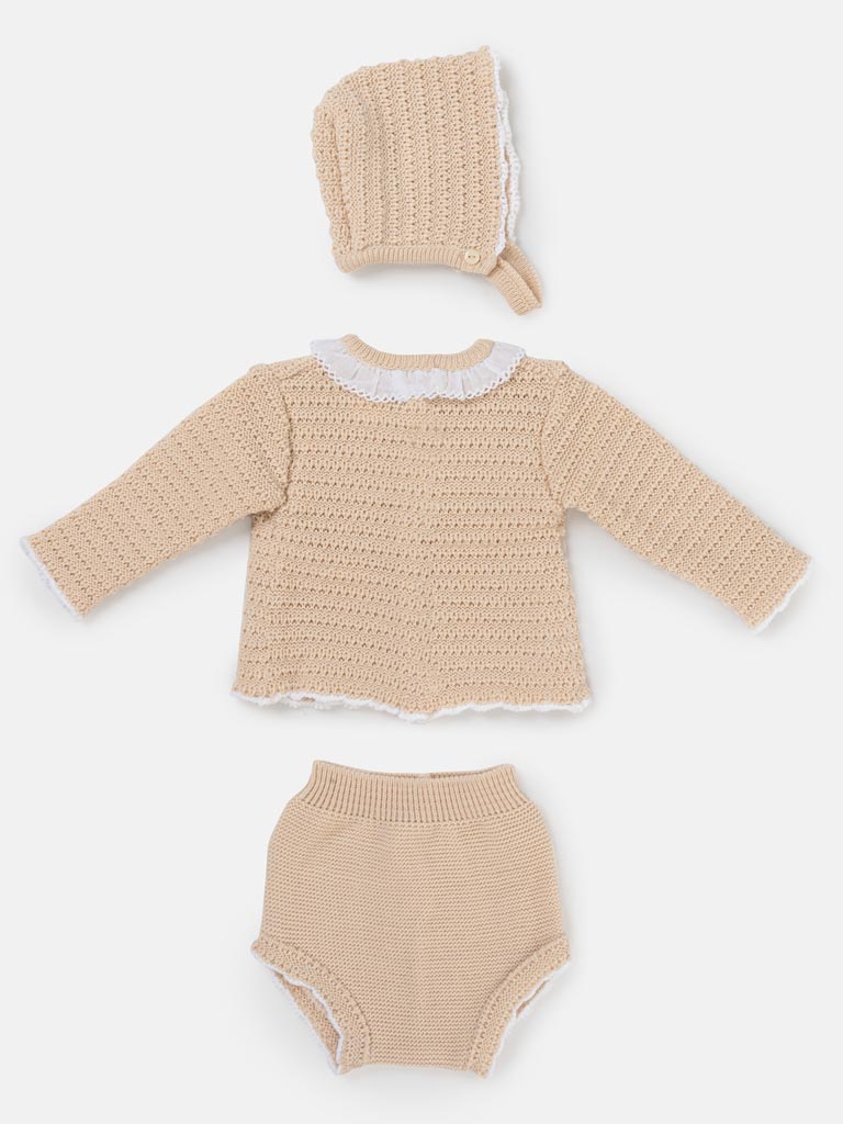 Baby Girl ELIZA Collection knitted 3-piece set - Beige