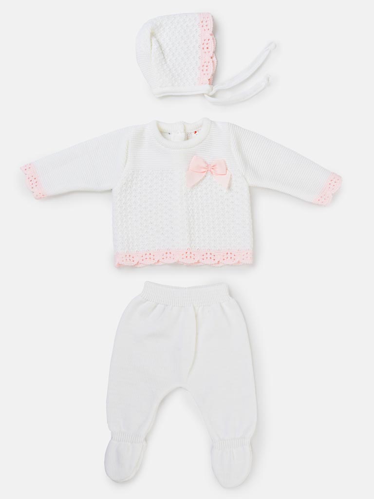 Baby Girl BELLA X Collection knitted 3 pieces set with bow - White