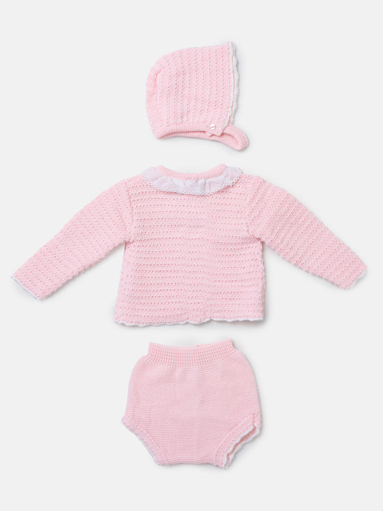 Baby Girl ELIZA Collection knitted 3-piece set - Pink