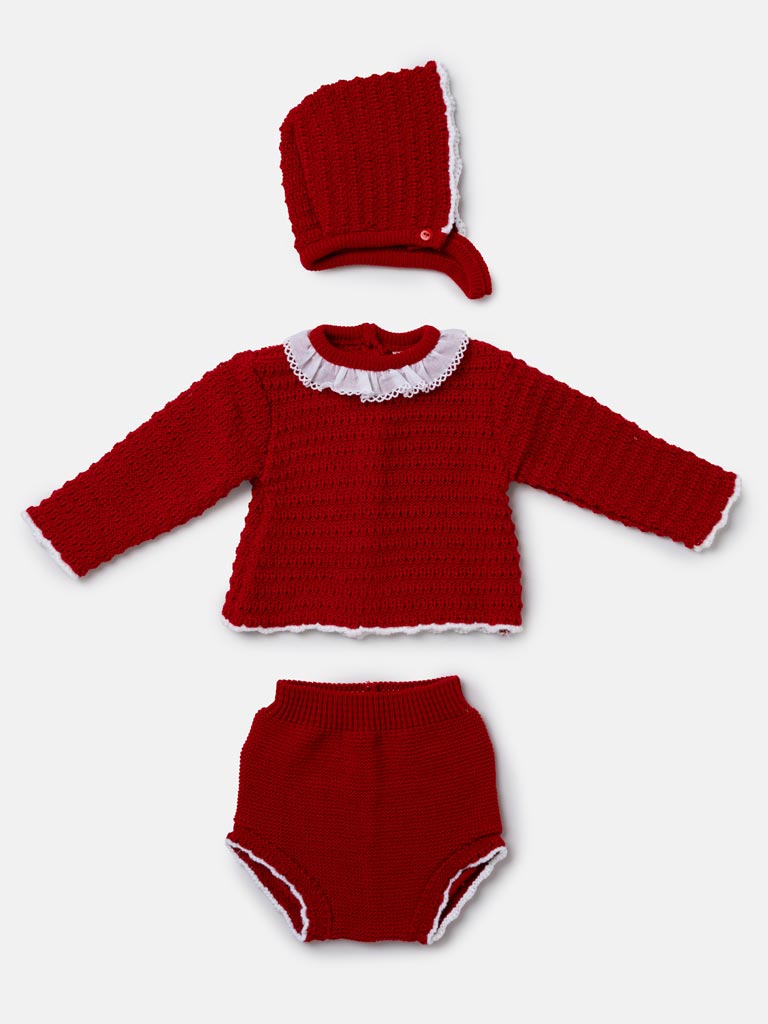 Baby Girl ELIZA Collection knitted 3-piece set - Red