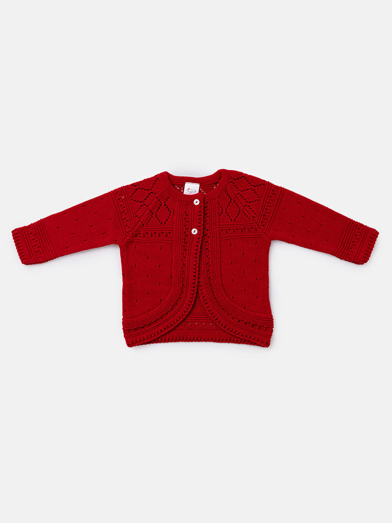 Baby Girl Diamond Knit Bolero - Red