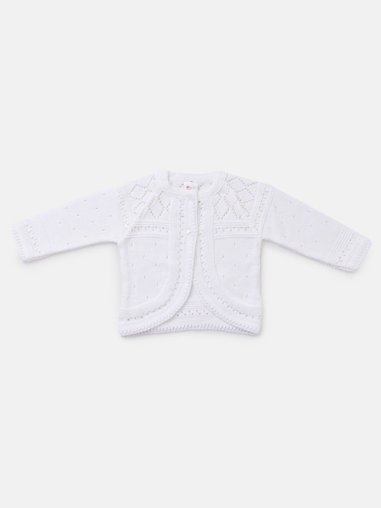 Baby Girl Diamond Knit Bolero - White