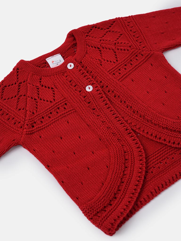 Baby Girl Diamond Knit Bolero - Red