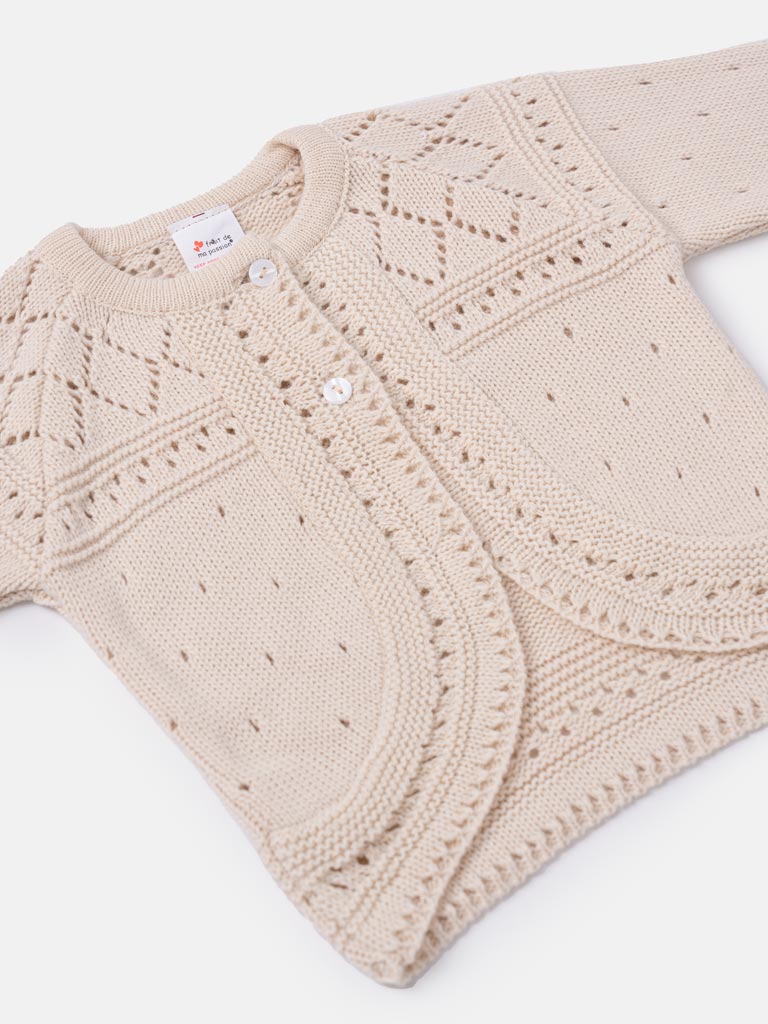 Baby Girl Diamond Knit Bolero - Beige