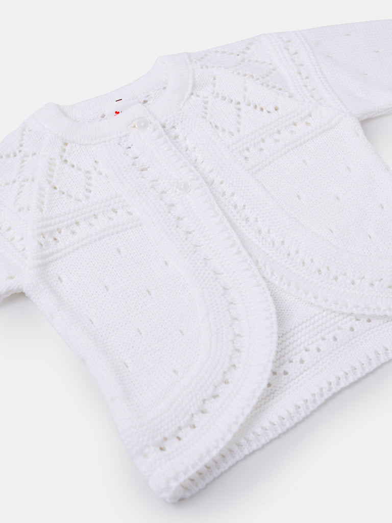 Baby Girl Diamond Knit Bolero - White