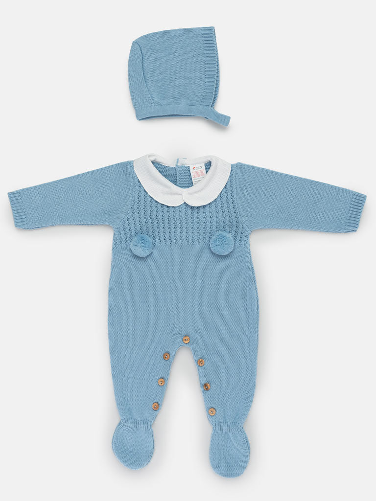 Baby Boy 2-piece Pom Pom Romper Gift Box Set - Blue