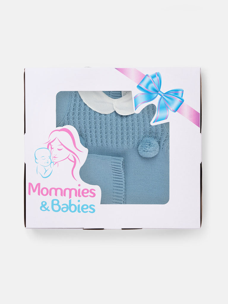 Baby Boy 2-piece Pom Pom Romper Gift Box Set - Blue