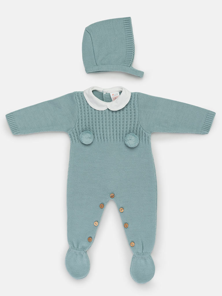 Baby Boy 2-piece Pom Pom Romper Gift Box Set - Mint Green