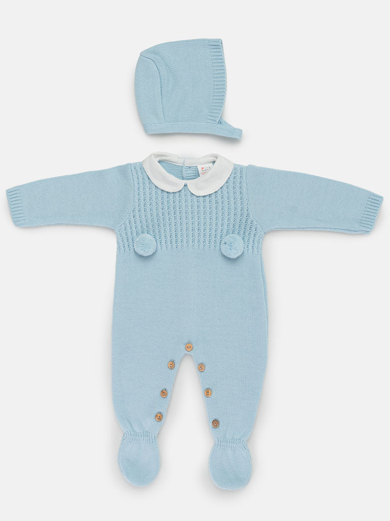 Baby Boy 2-piece Pom Pom Romper Gift Box Set - Baby Blue