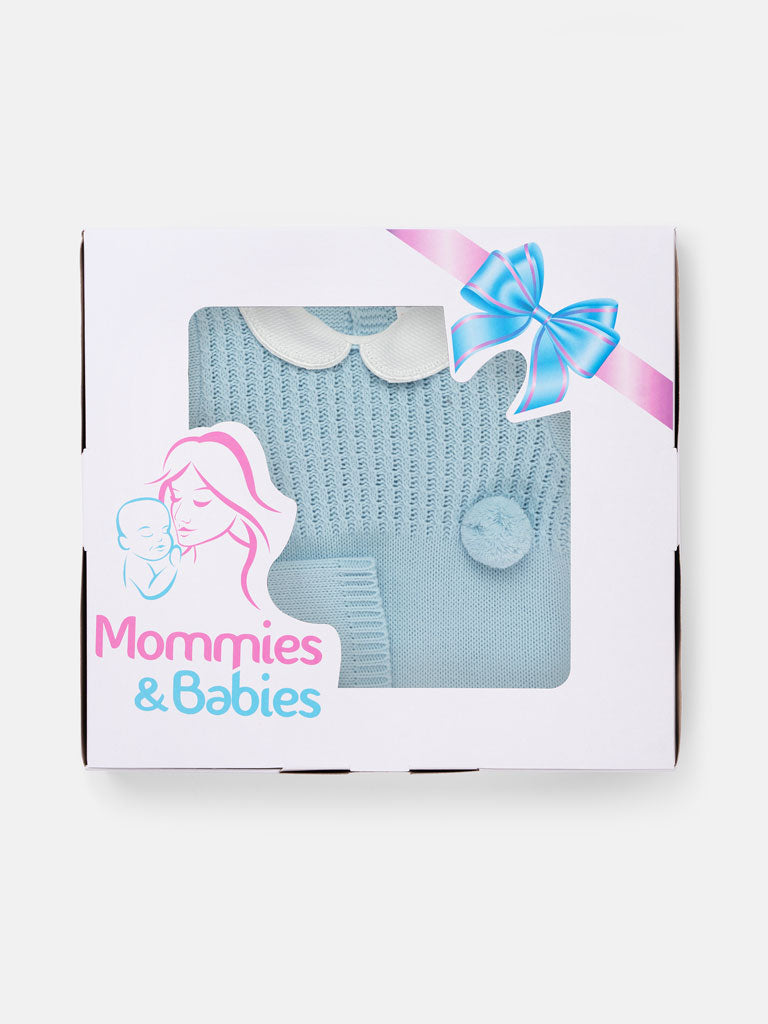 Baby Boy 2-piece Pom Pom Romper Gift Box Set - Baby Blue