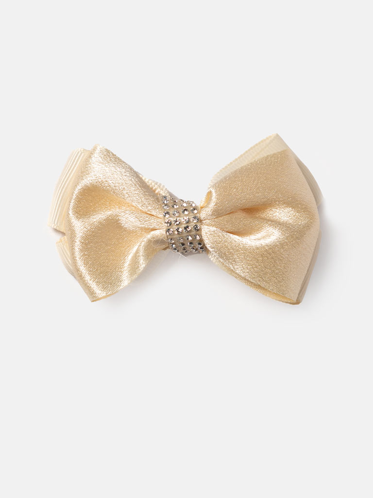 Baby Girl Textured Satin Diamond Bow Hairclip - Gold/Champagne