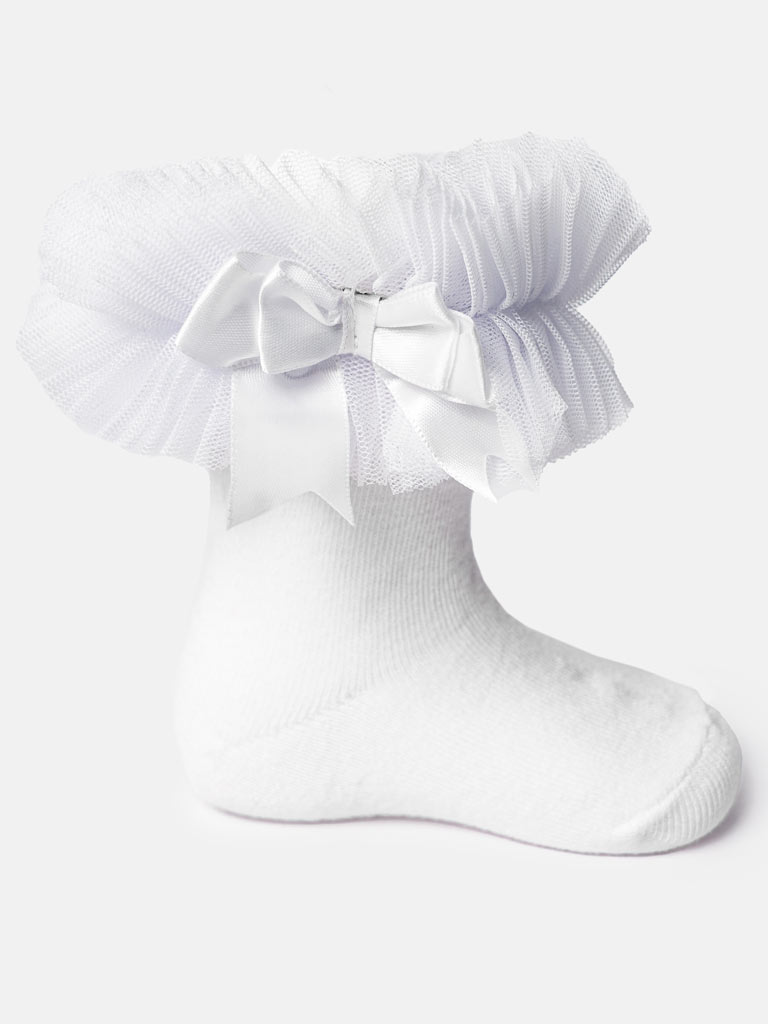 Baby Girl Tutu Frilly TikTok Ankle Socks - White