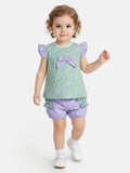 Baby Girl Liana Collection Floral Romper 2-Piece Set - Mint Green & Lilac
