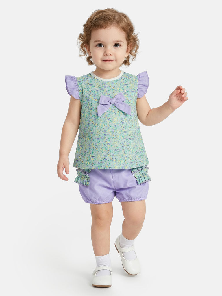 Baby Girl Liana Collection Floral Romper 2-Piece Set - Mint Green & Lilac