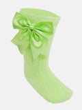 Baby Girl Elegant Cable-Knit Knee Socks with Satin Bow - Lime Green