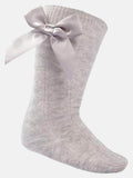 Baby Girl Adorable Knee Socks with Satin Bow - Grey