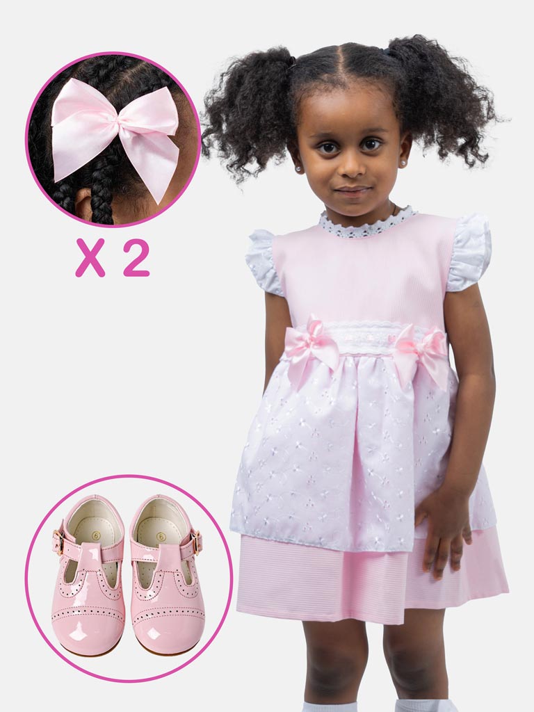 Baby Girl Estrella Dress with Shoes and 2 Hairclips Bundle