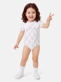 Baby Girl One-Piece Romper with Short Sleeves - Rocking Horse Collection - Baby Pink