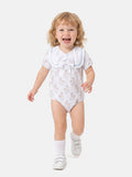 Baby Girl One-Piece Romper with Short Sleeves - Rocking Horse Collection - Baby Blue