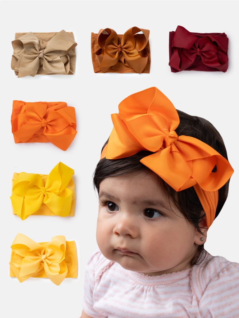 Baby Girl Big Satin Bow Hairband - Warm Tones