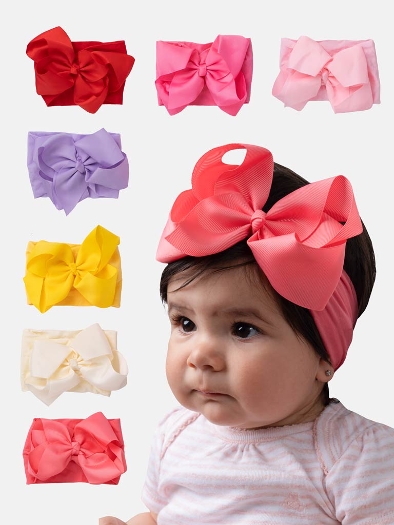 Baby Girl Big Satin Bow Hairband - Pink Tones