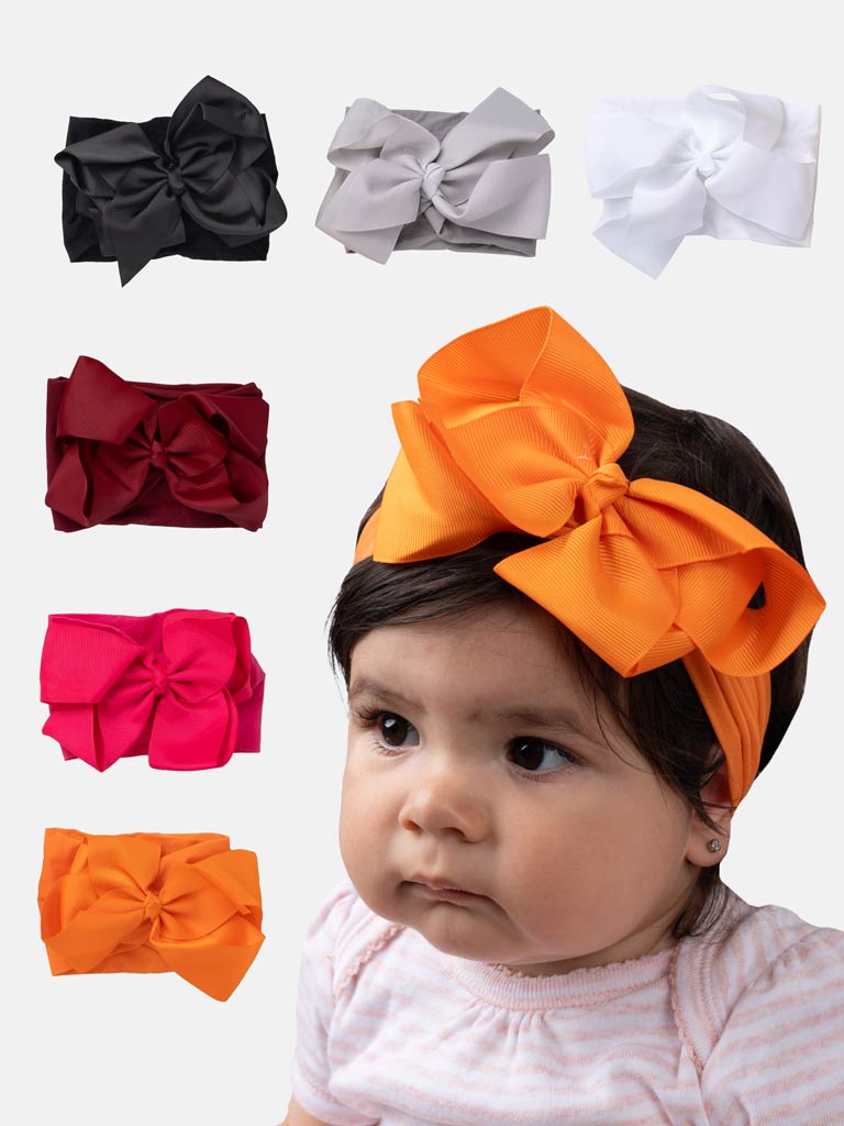 Baby Girl Big Satin Bow Hairband - Warm Tones