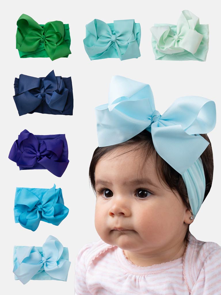 Baby Girl Big Satin Bow Hairband - Cool Tones