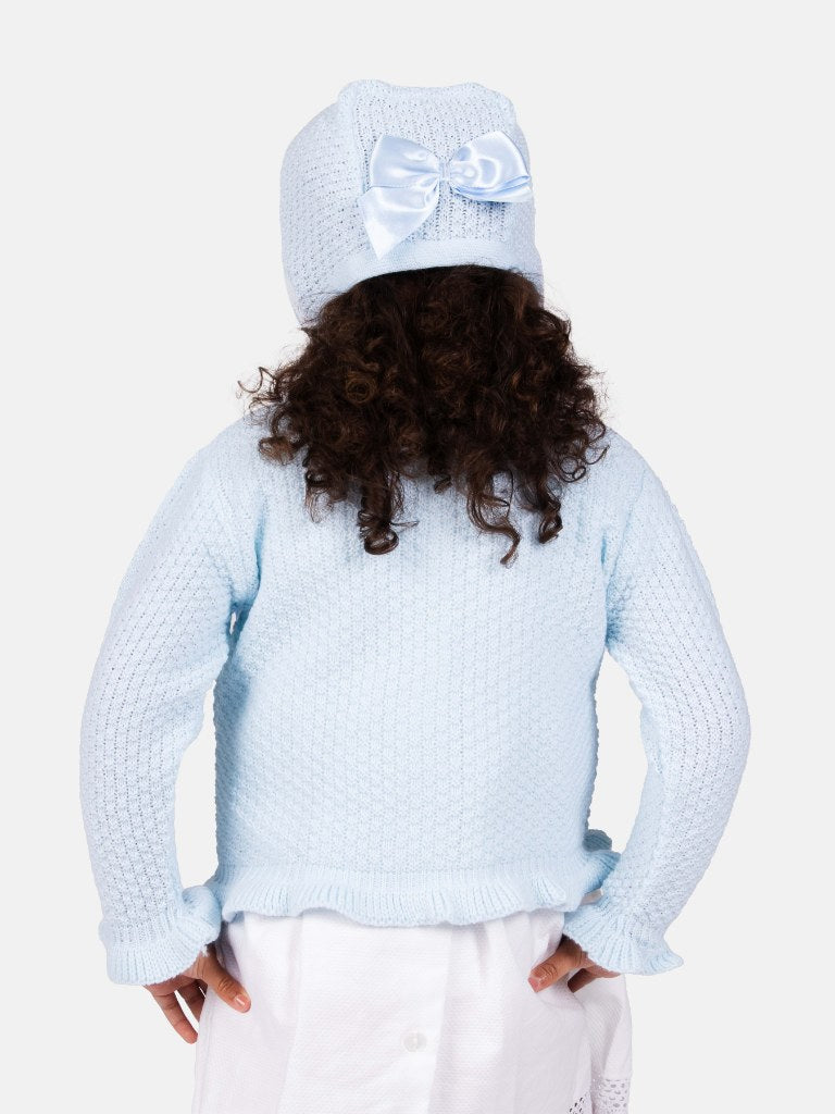 Baby Girl Cardigan & Bonnet Set - Baby Blue