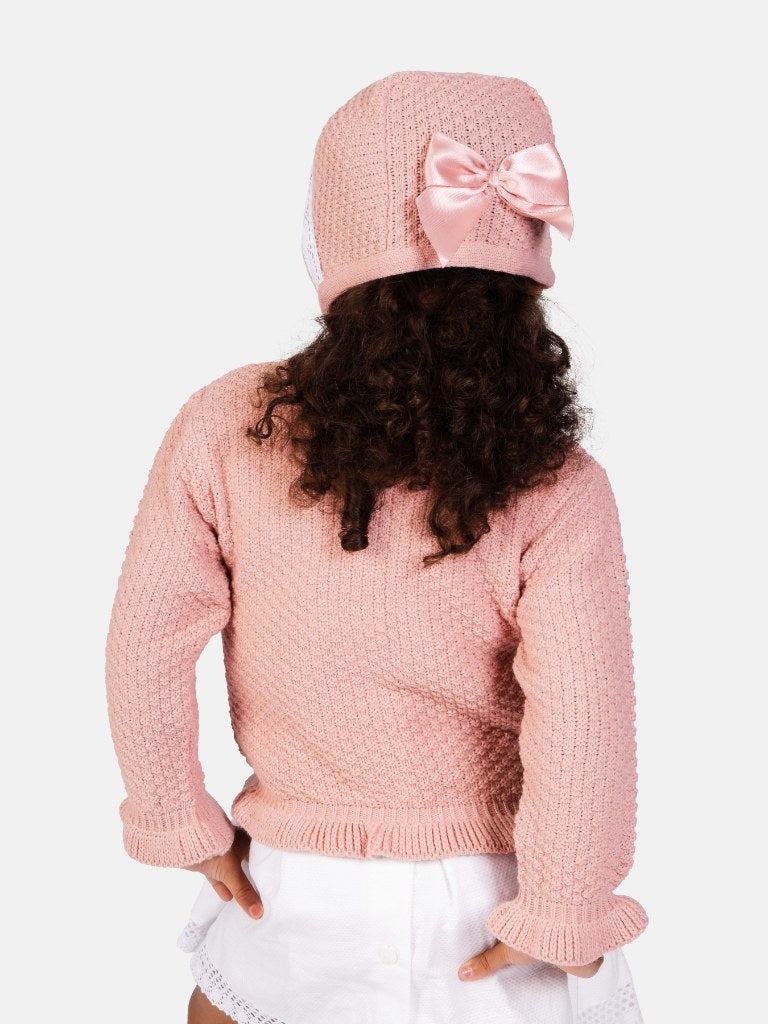 Baby Girl Cardigan & Bonnet Set - Dusty Pink