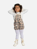 Baby Girl Tartan Romper Set with Bow and Lace - Beige