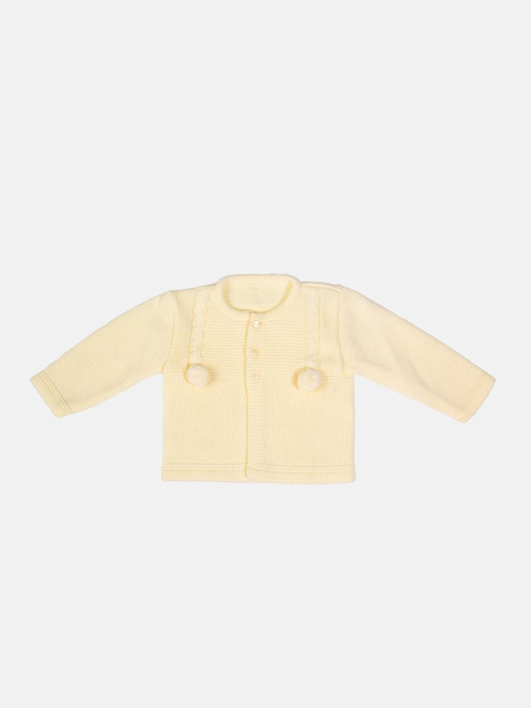 Baby Boy Cable Knit Pom-pom Cardigan-Lemon Yellow