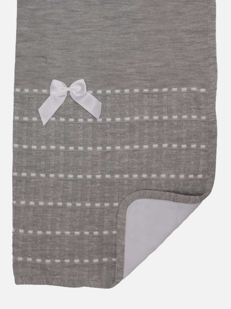 Baby Dotted Stripe Knitted Grey Spanish Blanket with Satin Bow