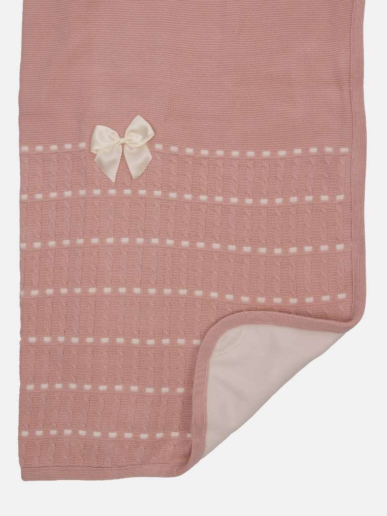 Baby Dotted Stripe Knitted Dusty Pink Spanish Blanket with Satin Bow