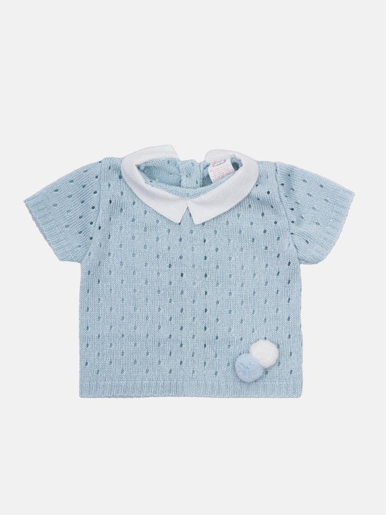 Baby Boy Dot Knitted Short Sleeve Summer Gift Box Set-Baby Blue