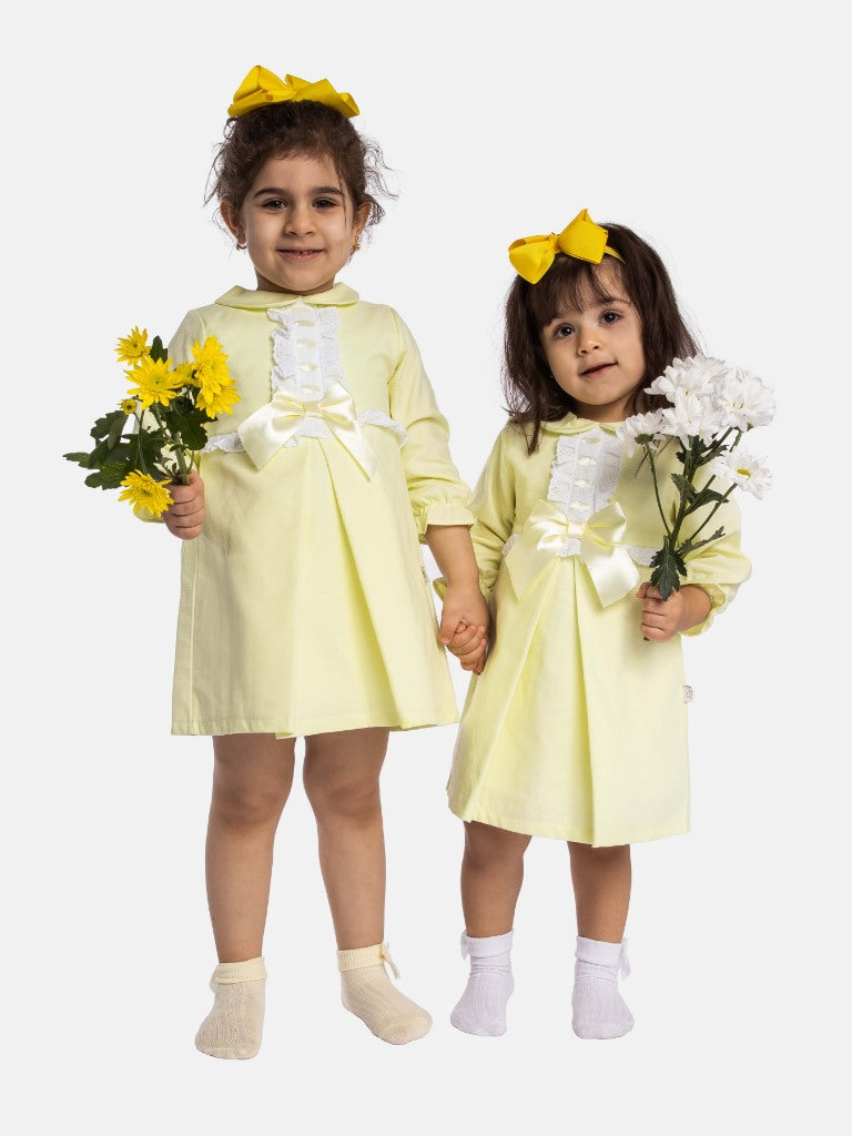 Baby Girl Julieta Classic Dress With Bow Long Sleeves - Yellow - Normal Fit