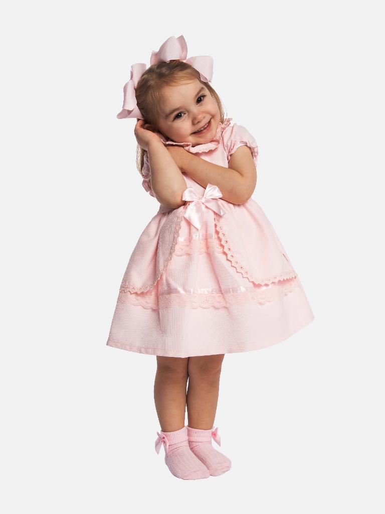 Baby Girl Esmer Collection Light Coral Spanish Dress with Ruffles, Bows and Lace