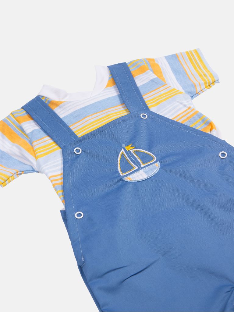 Baby Boy Sailor Collection Dungaree with Collar T-Shirt Set - Blue