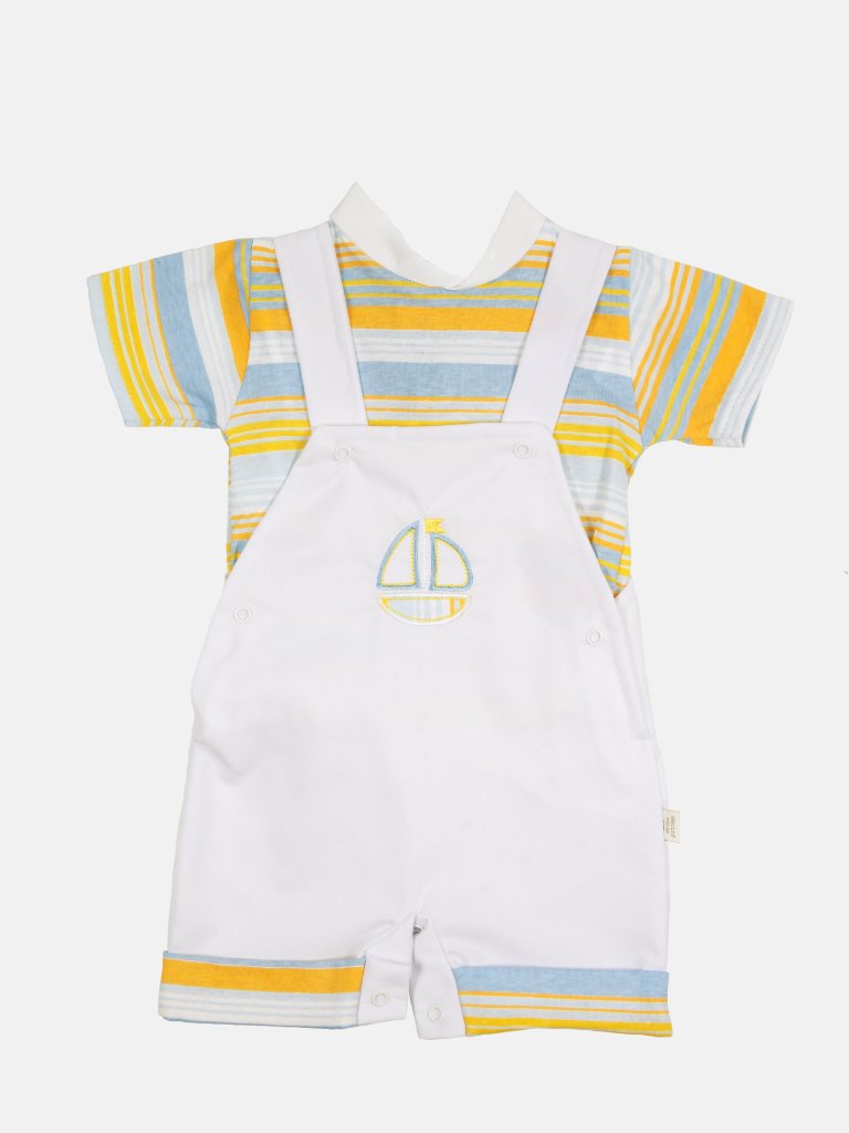 Baby Boy Sailor Collection Dungaree with Collar T-Shirt Set - White