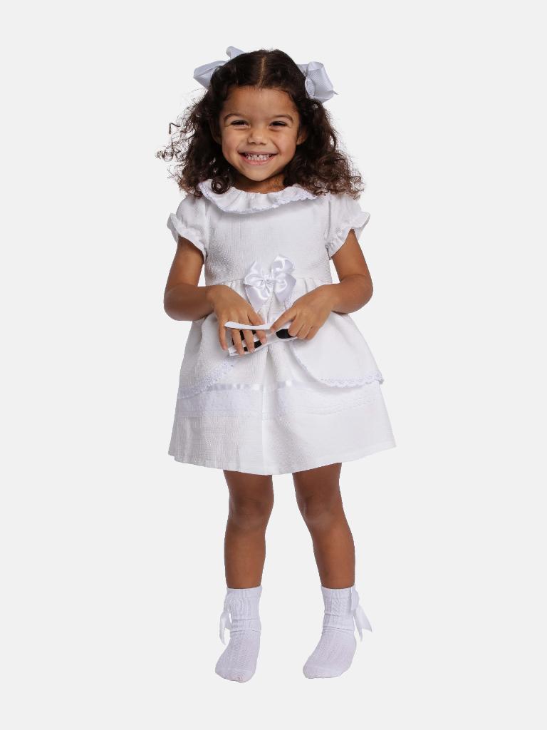 Baby Girl Esmer Collection White Spanish Dress with Ruffles, Bows and Lace