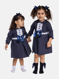 Baby Girl Julieta Classic Dress With Bow Long Sleeves - Navy Blue