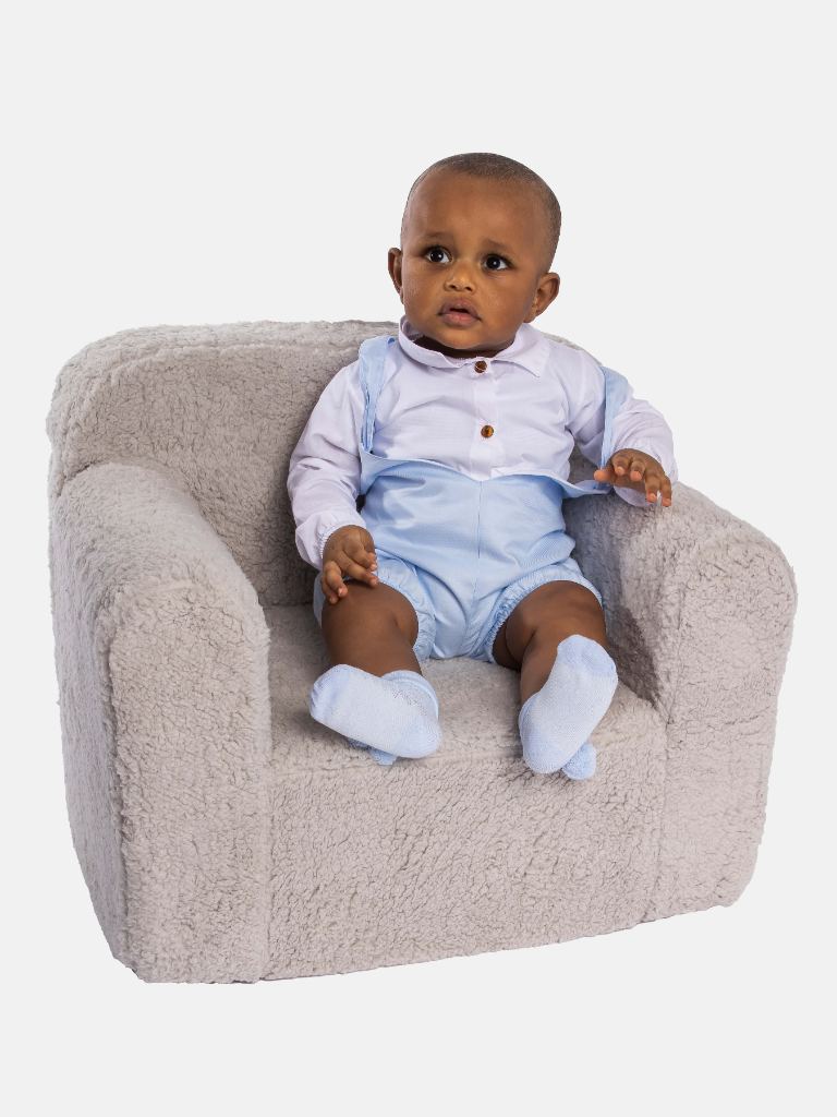 Baby Boy Juan Collection Baby Blue Romper with Full Sleeves White Shirt