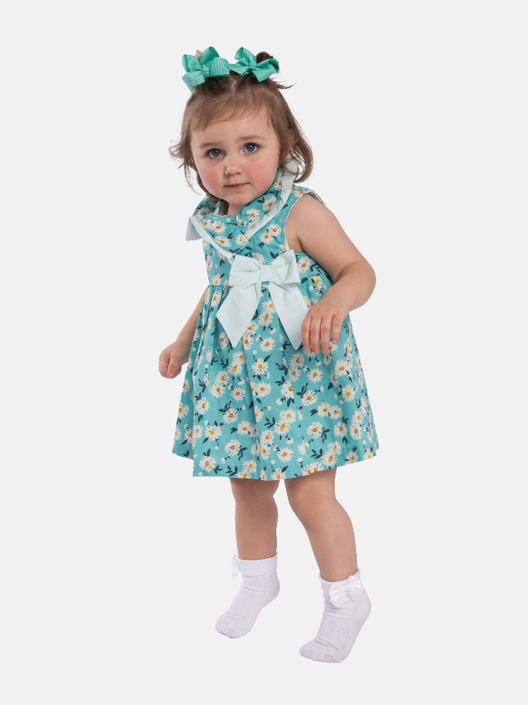 Baby Girl Marbella Printed Floral Summer Dress-Mint Green