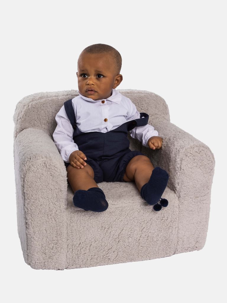 Baby Boy Juan Collection Navy Blue Romper with Full Sleeves White Shirt
