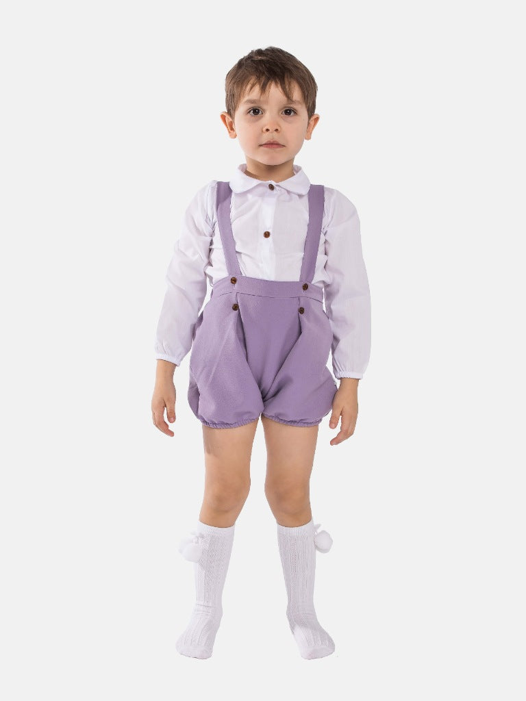 Baby Boy Miguel Collection Purple Romper with Full Sleeves White Shirt