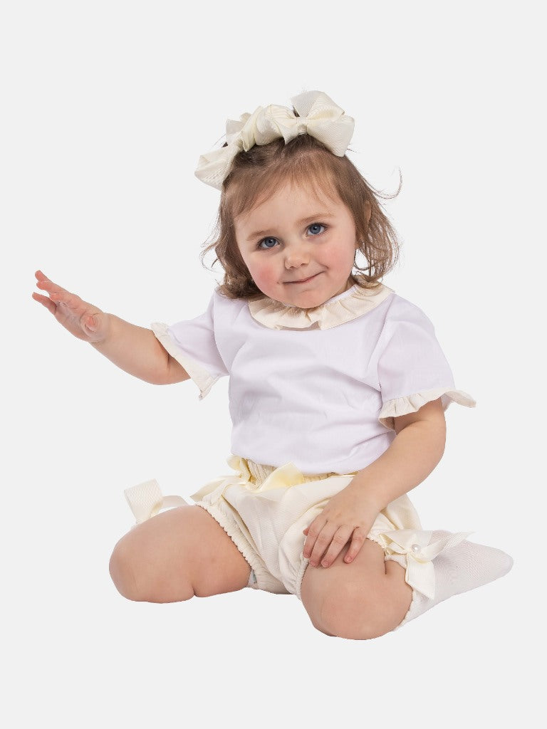 Baby Girl Tavira Collection Spanish Romper with 2 bows-Cream