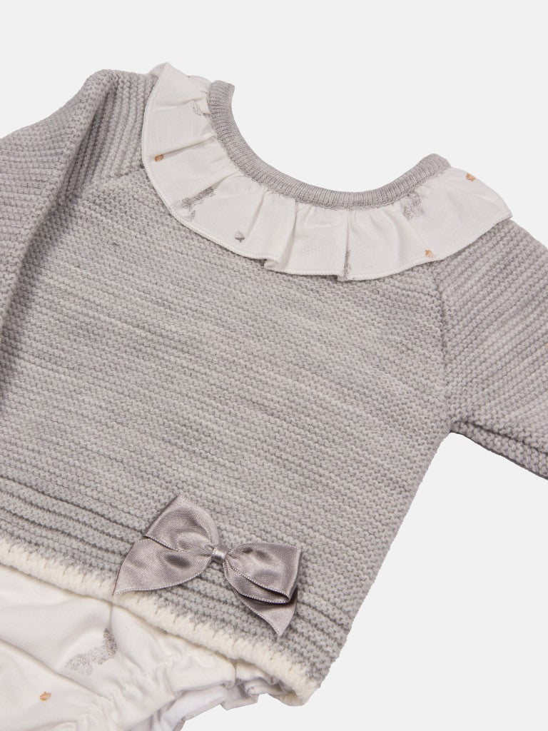 Baby Girl Mara Collection Knitted Set with Grey Bow-Grey