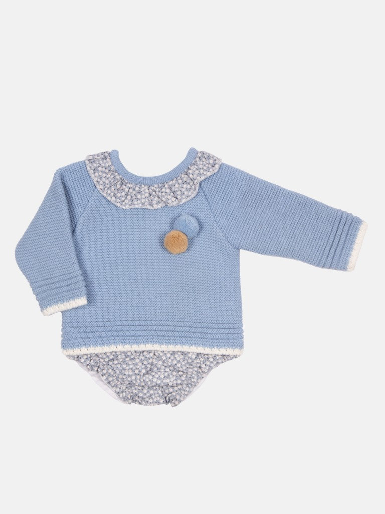 Baby Girl Nila Collection Pom-pom Knitted Set-Blue