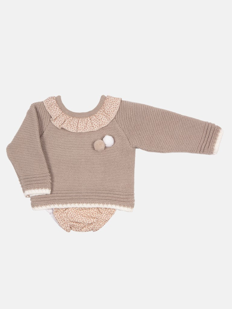 Baby Girl Nila Collection Pom-pom Knitted Set-Beige