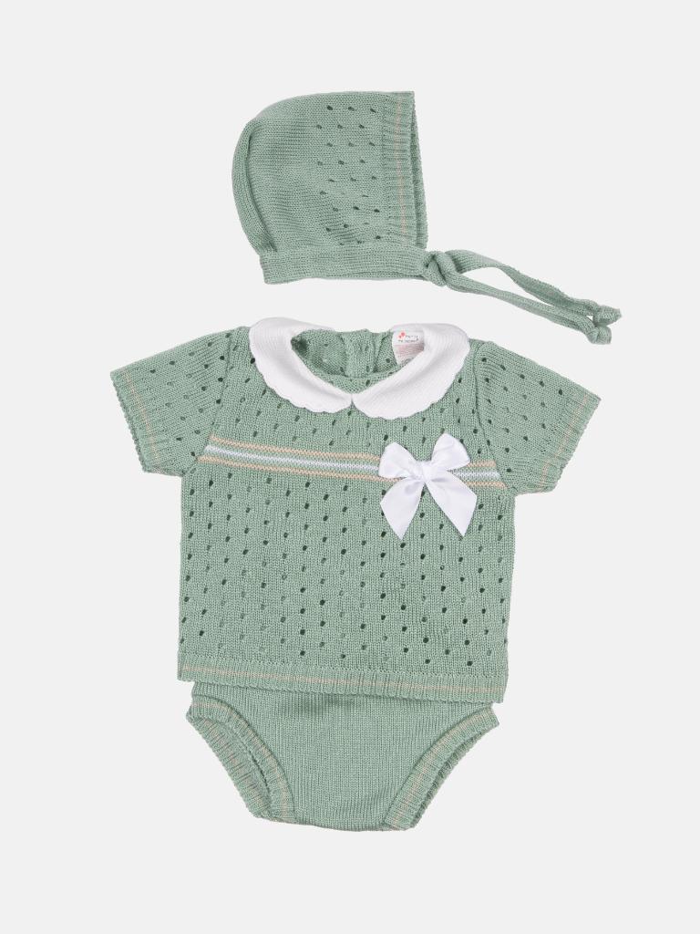 Baby Girl Dot Knitted Short Sleeve Summer Gift Box Set-Mint Green