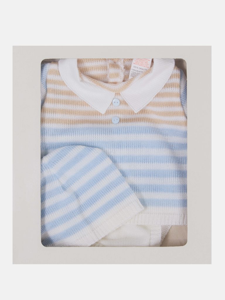 Baby Boy 3 Piece Striped Summer Knitted Gift Box Set-White